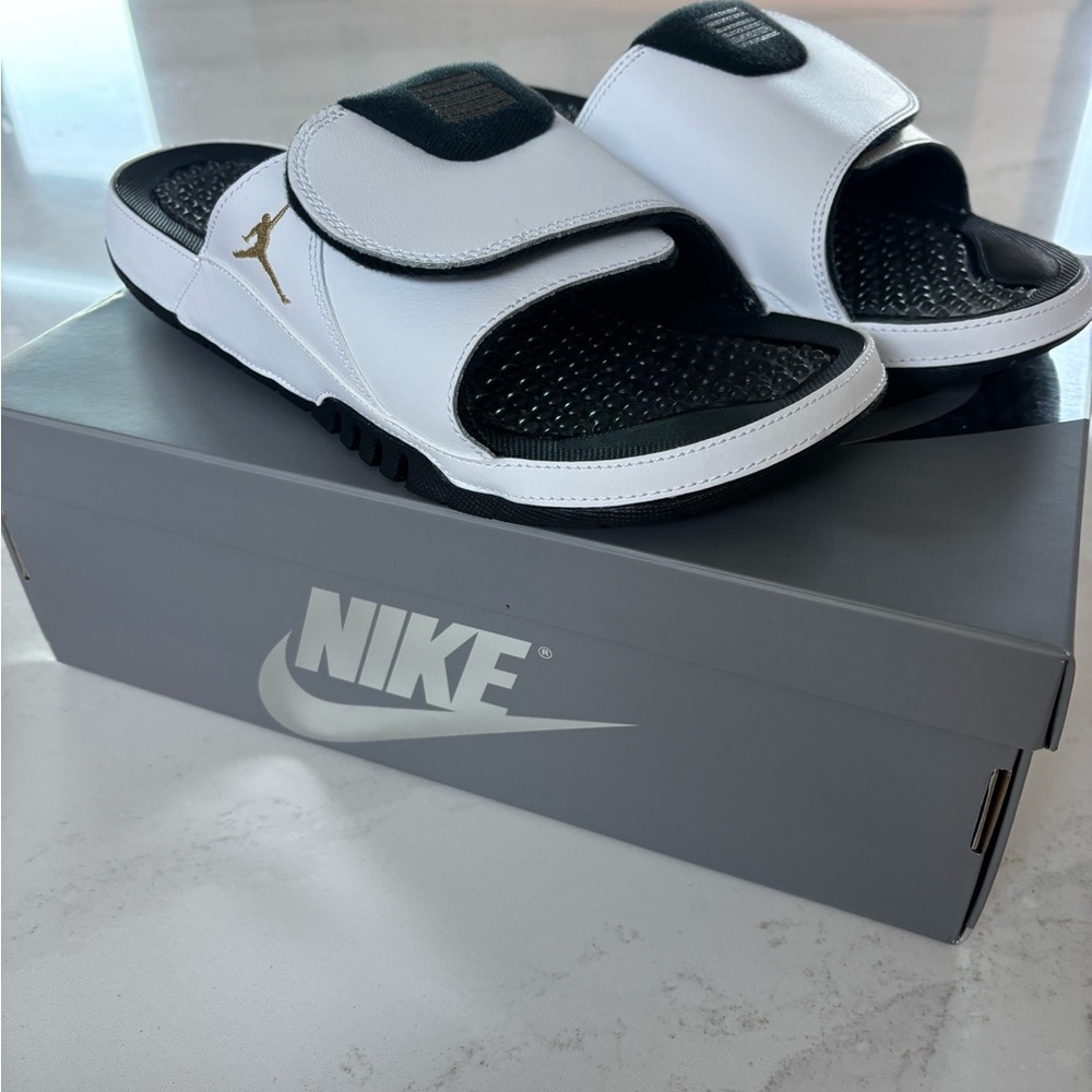 Jordan White and Black Slide Sandals